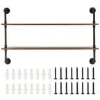 VEVOR Industrial Pipe Shelf, 2 Tier 48x 9.84in, Wall-Mount Floating Rustic Wood Shelves Bracket Display Bookshelf, Black