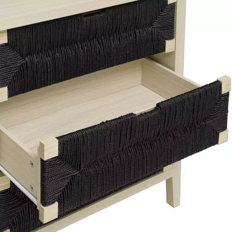 Meuble en bois GDFStudio Mona moderne de 80 cm en corde tressée avec 3 tiroirs