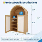 Buffet de rangement autoportant moderne arqué de 119 cm avec portes en rotin, pour salon, salle à manger, cuisine, naturel
