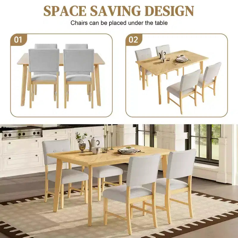 MAYEERTY Ensemble de salle à manger 5 pièces style ferme, table en bois massif et 4 chaises, finition bois naturel vieilli