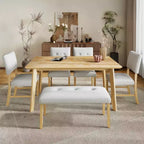 MAYEERTY 6-Piece Farmhouse Dining Set, Solid Wood Table, 4 Chairs & Bench, Natural Wood Wash