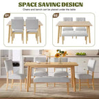 MAYEERTY Ensemble de salle à manger 6 pièces style ferme, Table en bois massif, 4 chaises et banc, Lavis bois naturel