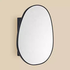 TEHOME Casa Surface Mount Black Bathroom Medicine Cabinet with Mirror, Irregular Asymmetrical Silvered Glass with Adjustable Tempered Glass Shelves