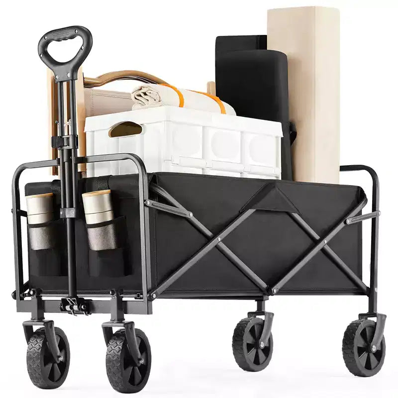 Collapsible Folding Wagon Cart with All-Terrain Wheels Heavy Duty Utility Cart for Camping and Shopping 330lbs Capacity(Small-Black)