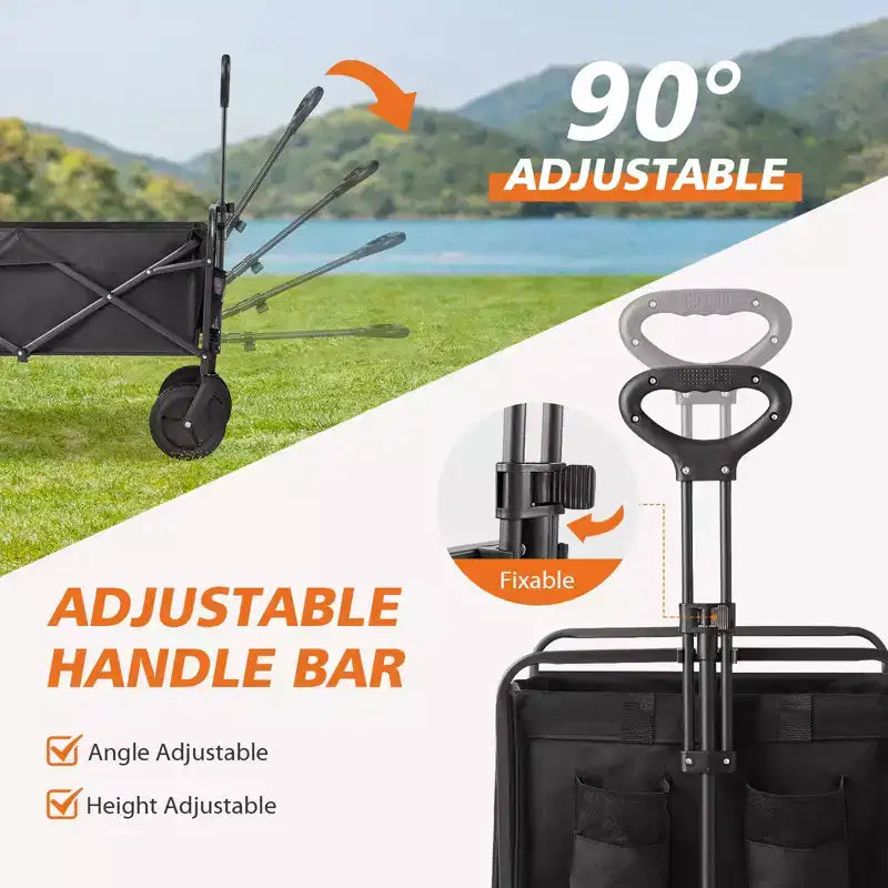 Chariot pliant pliable avec roues tout-terrain Chariot utilitaire robuste pour le camping et le shopping Capacité de 150 kg (petit - noir)