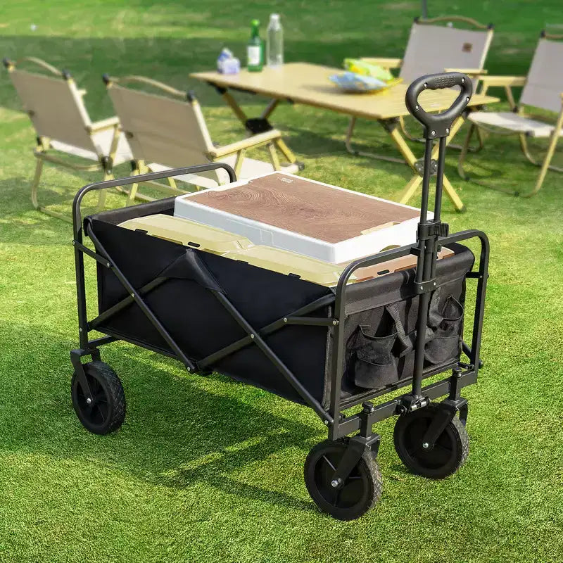 Chariot pliant pliable avec roues tout-terrain Chariot utilitaire robuste pour le camping et le shopping Capacité de 150 kg (petit - noir)