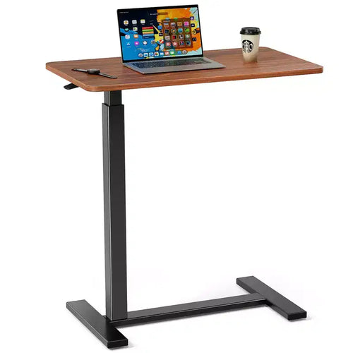 Adjustable Mobile Overbed Table with Wheels, Rolling Laptop Computer Desk and Mobile Standing Table for Home and Hospital-27.5 x 15.7 x 43.3(Brown)
