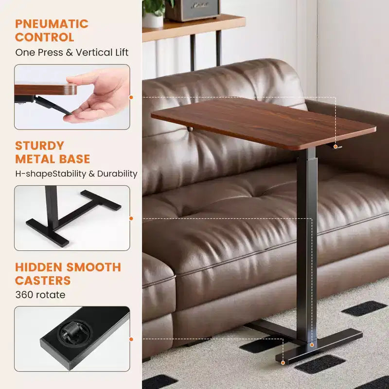 Table de lit mobile réglable avec roulettes, bureau d'ordinateur portable roulant et table debout mobile pour la maison et l'hôpital - 27,5 x 15,7 x 43,3 (marron)