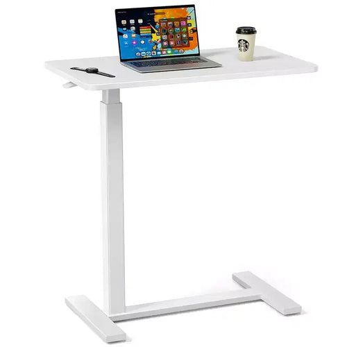 Adjustable Mobile Overbed Table with Wheels, Rolling Laptop Computer Desk and Mobile Standing Table for Home and Hospital-27.5 x 15.7 x 43.3(White)