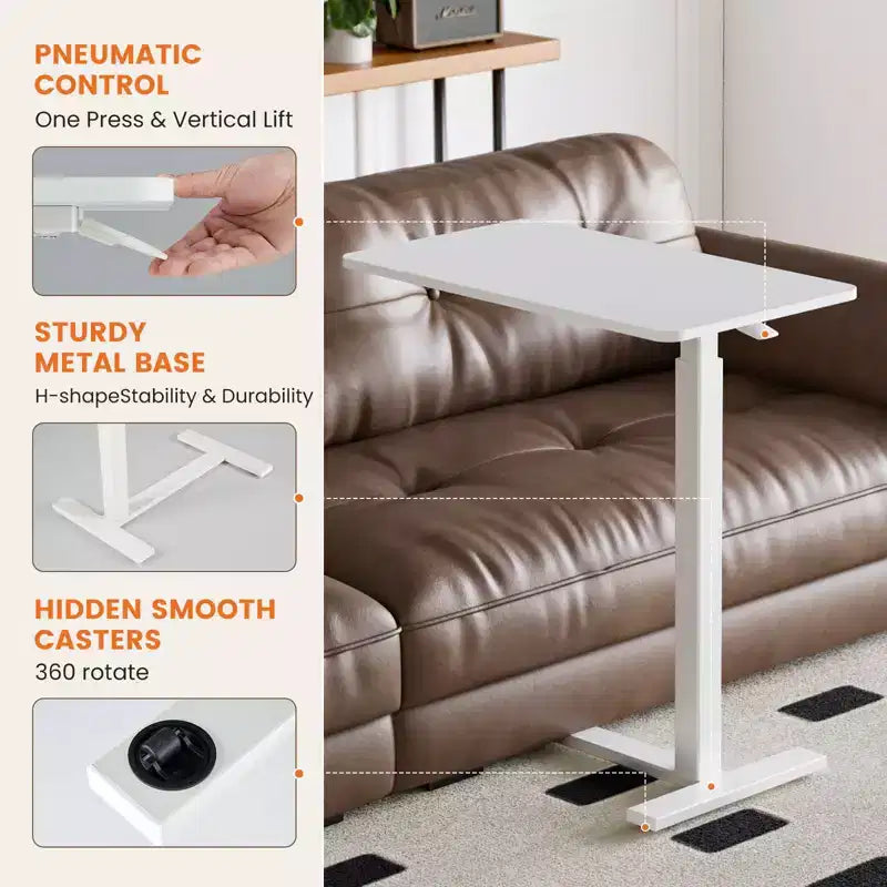 Table de lit mobile réglable avec roulettes, bureau d'ordinateur portable roulant et table debout mobile pour la maison et l'hôpital - 27,5 x 15,7 x 43,3 (blanc)