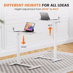 Table de lit mobile réglable avec roulettes, bureau d'ordinateur portable roulant et table debout mobile pour la maison et l'hôpital - 27,5 x 15,7 x 43,3 (blanc)