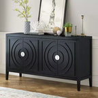 MAYEERTY Buffet Rétro Porte avec Rainure Circulaire Poignée de Porte Ronde en Métal pour Entrée Salle à Manger Noir