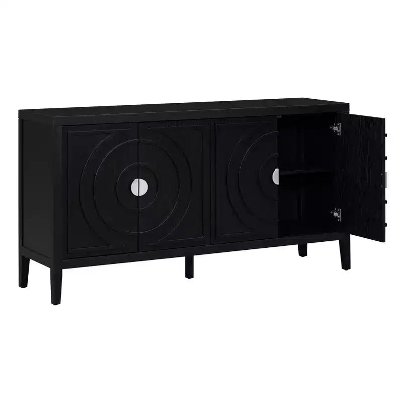 MAYEERTY Buffet Rétro Porte avec Rainure Circulaire Poignée de Porte Ronde en Métal pour Entrée Salle à Manger Noir
