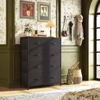 Commode de rangement verticale à 8 tiroirs en tissu pour chambre, placard, dortoir et couloir – Unité double, noir et marron rustique