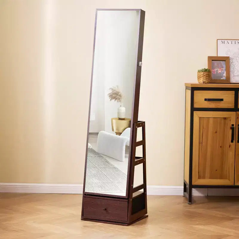 Meuble à bijoux VEVOR avec miroir, miroir pivotant à 360° avec rangement, organisateur de bijoux verrouillable avec miroir pleine longueur, marron