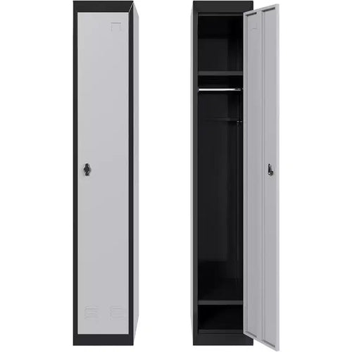 72 Metal Storage Cabinet with 1 Door, Lockers for Employees Students with Shelves, Metal Storage Steel Locker for School Office Gym, Grey+Black