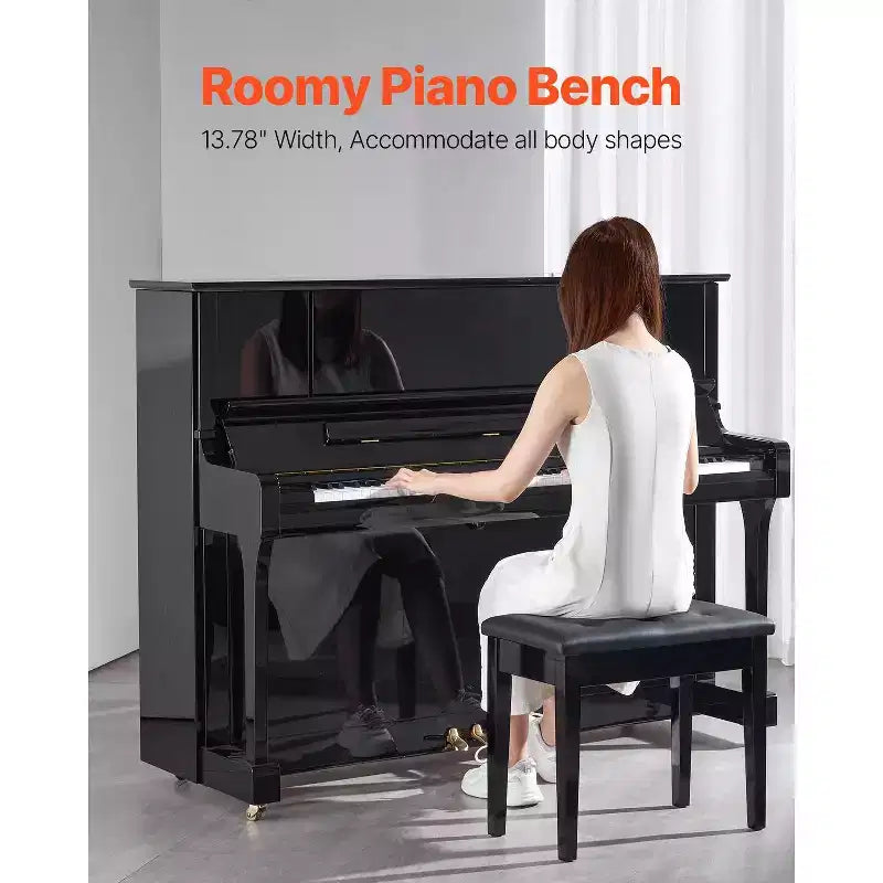 Banc de piano VEVOR, 56 x 35 x 48 cm, tabouret de piano pour clavier avec coussin rembourré haute densité, compartiment de rangement pour livres de musique, noir