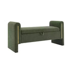 Banc de bout de lit moderne TUYOHW avec accoudoirs et rangement, grand repose-pieds rembourré, banc de fenêtre confortable pour le salon, vert olive