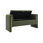Banc de bout de lit moderne TUYOHW avec accoudoirs et rangement, grand repose-pieds rembourré, banc de fenêtre confortable pour le salon, vert olive