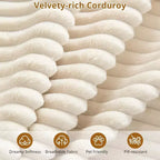 Acekool 137 Canapé d'angle en velours côtelé en forme de U, sans assemblage, avec méridienne convertible et assise profonde pour salons (Blanc)