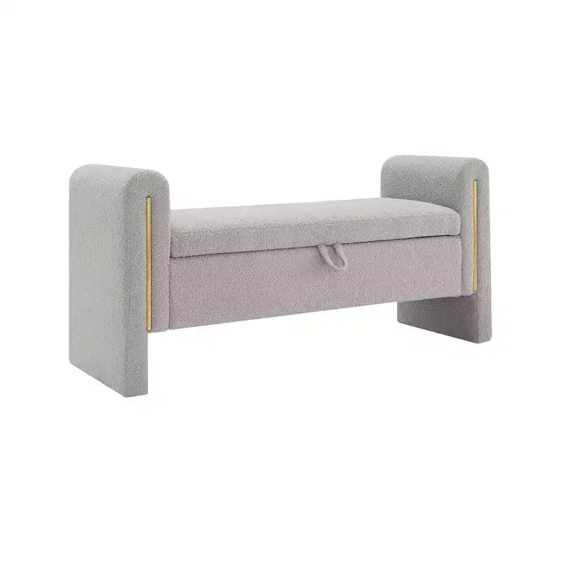 TUYOHW Banc de bout de lit moderne avec accoudoirs et rangement, grand repose-pieds rembourré, banc de fenêtre confortable pour le salon, gris