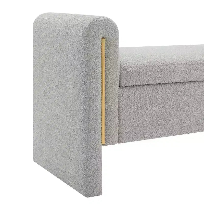 TUYOHW Banc de bout de lit moderne avec accoudoirs et rangement, grand repose-pieds rembourré, banc de fenêtre confortable pour le salon, gris