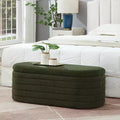TUYOHW Modern Storage Ottoman Bench, Upholstered Bed Bench with Storage, Bed Stool with Safety Hinge for Bedroom, Dark Green