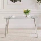 Okak Table de salle à manger moderne rectangulaire en verre pour cuisine, salon, salle à manger