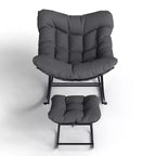 Chaise berçante d'extérieur TROPOW Papasan avec ottoman, grand fauteuil œuf en osier pour patio avec coussin épais et moelleux, fauteuil à bascule de salon, fauteuils de lecture confortables