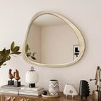 Miroir Asymétrique en Bois Massif 45 Pouces, Miroir Mural avec Cadre en Bois, Grand Miroir de Chambre/Coiffeuse