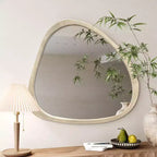 Miroir Asymétrique en Bois Massif 45 Pouces, Miroir Mural avec Cadre en Bois, Grand Miroir de Chambre/Coiffeuse