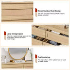 Commode en rotin à 6 tiroirs - Meuble de rangement en bois mince, Organisateur autoportant pour chambre et entrée
