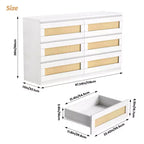 Commode en rotin à 6 tiroirs - Meuble de rangement en bois mince, Organisateur autoportant pour chambre et entrée