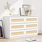 Commode en rotin à 6 tiroirs - Meuble de rangement en bois mince, Organisateur autoportant pour chambre et entrée