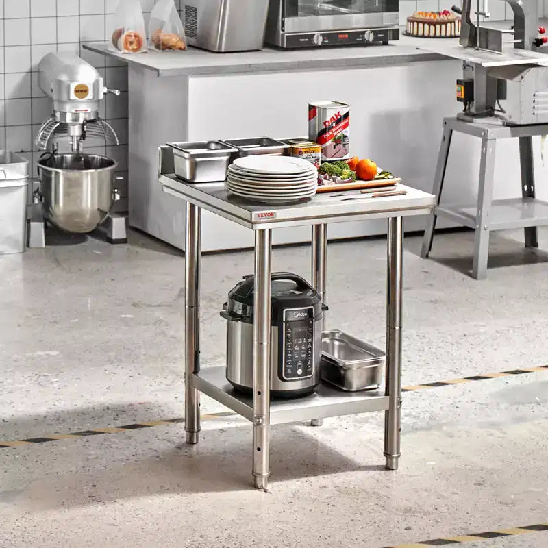 VEVOR Table de Travail en Acier Inoxydable 61 x 61 x 89 cm, Table de Préparation Commerciale Robuste, Table de Travail en Métal, Argent