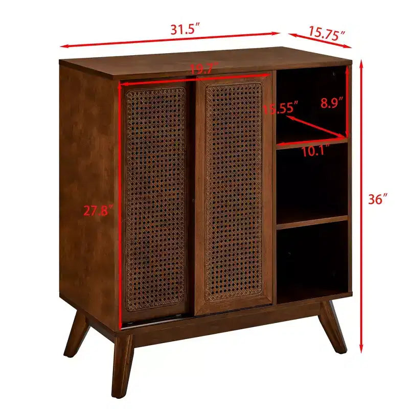 Bahut moderne en rotin Okak avec rangement multicouche, buffet de café en bois massif pour cuisine/entrée/salle à manger/salon