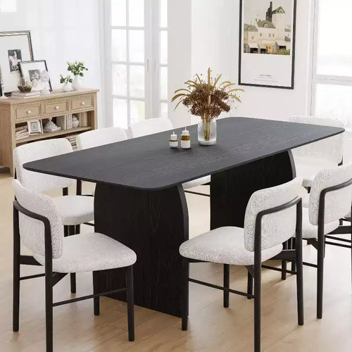 67 Farmhouse Rectangle Black Dining Table for 4-6 People with Round Arched Table Legs for Dining Room and Living Room