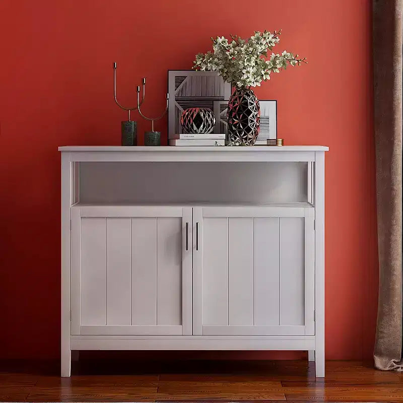 Buffet de cuisine Okak avec rangement, enfilade de cuisine avec 1 étagère ouverte et 1 étagère réglable, table console d'appoint pour salon/salle à manger