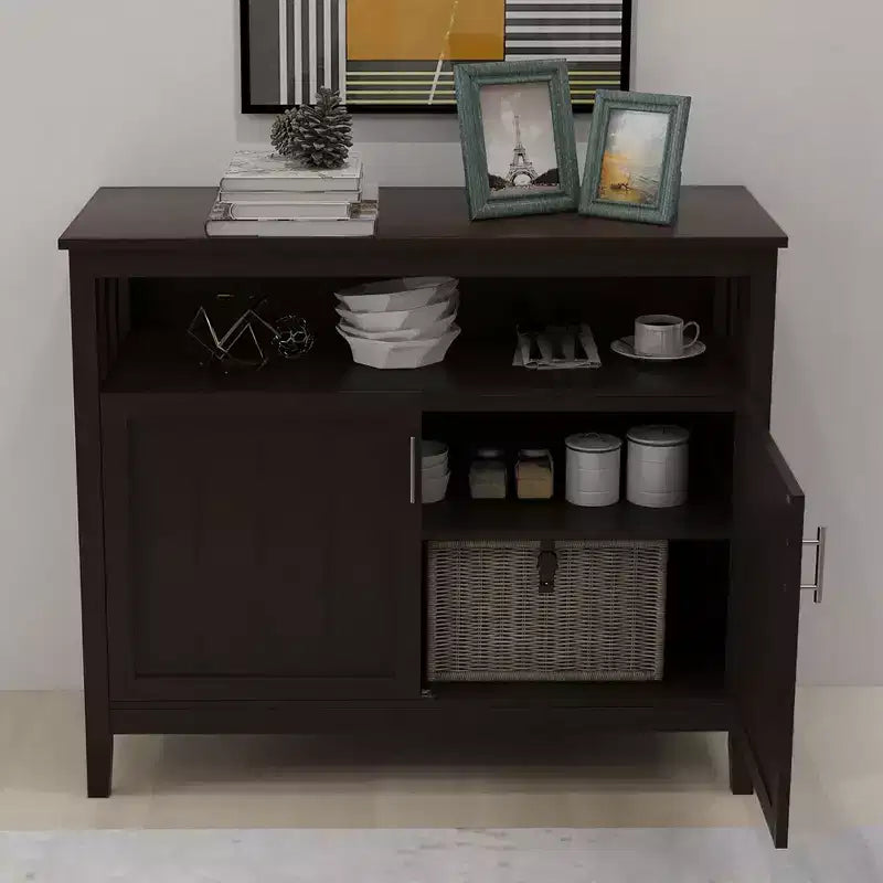 Buffet de cuisine Okak avec rangement, enfilade de cuisine avec 1 étagère ouverte et 1 étagère réglable, table console d'appoint pour salon/salle à manger