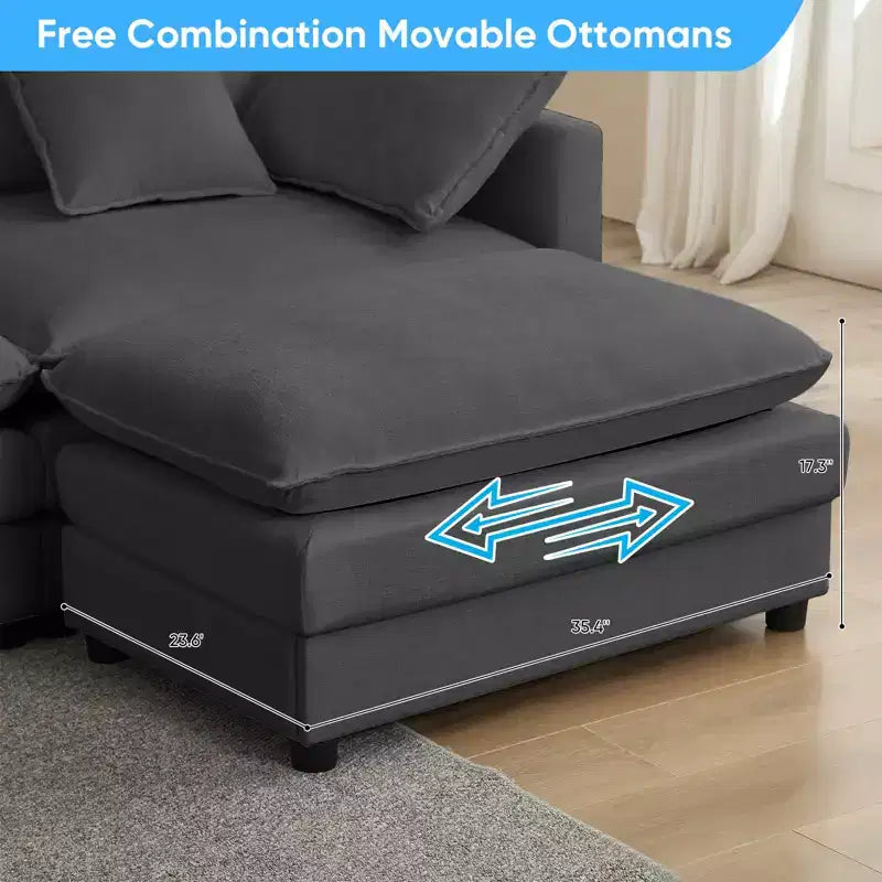 Canapé modulable en U Mjkone 113'', canapé nuage à 5 places avec 2 poufs, canapé-lit moderne en chenille avec assise profonde