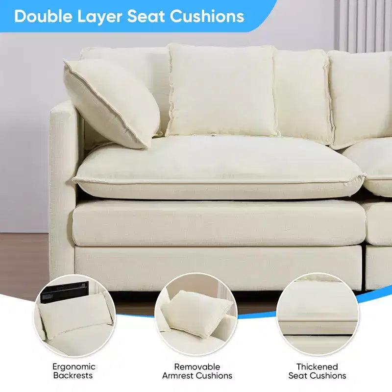 Canapé modulable en U Mjkone 113'', canapé nuage à 5 places avec 2 poufs, canapé-lit moderne en chenille avec assise profonde