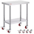 VEVOR Stainless Steel Work Table 30 x 18 x 34 Inch, 700 LBS Load Capacity with 4 Wheels, 3 Adjustable Height Levels, Silver