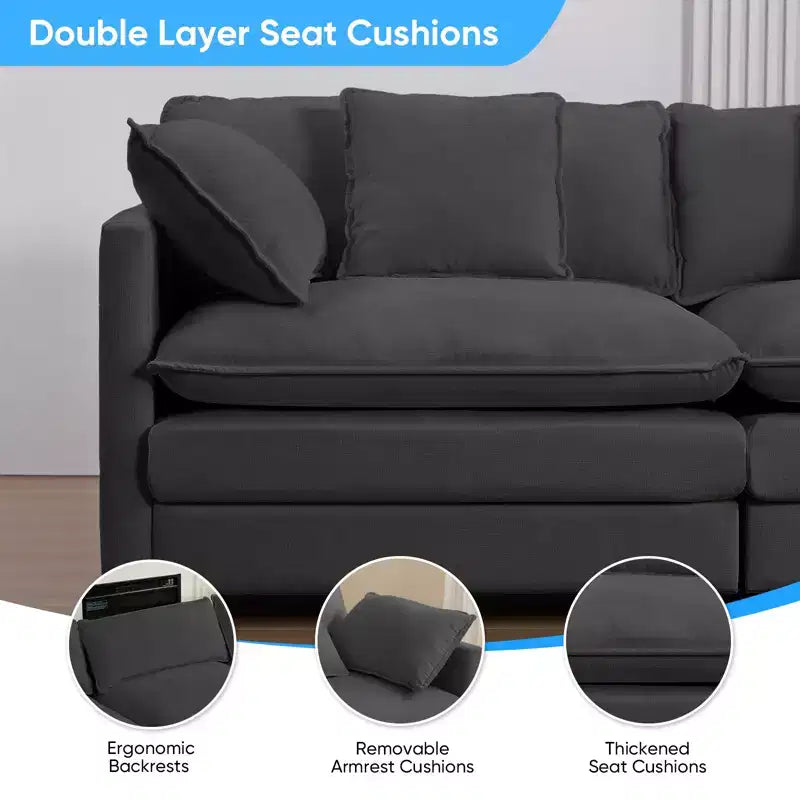 Mjkone Grand canapé modulaire 148'', canapé en forme de U à 6 places en tissu chenille, assise profonde avec 2 poufs