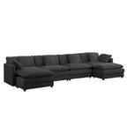 Mjkone Grand canapé modulaire 148'', canapé en forme de U à 6 places en tissu chenille, assise profonde avec 2 poufs