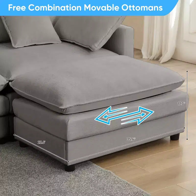 Mjkone Grand canapé modulaire 148'', canapé en forme de U à 6 places en tissu chenille, assise profonde avec 2 poufs