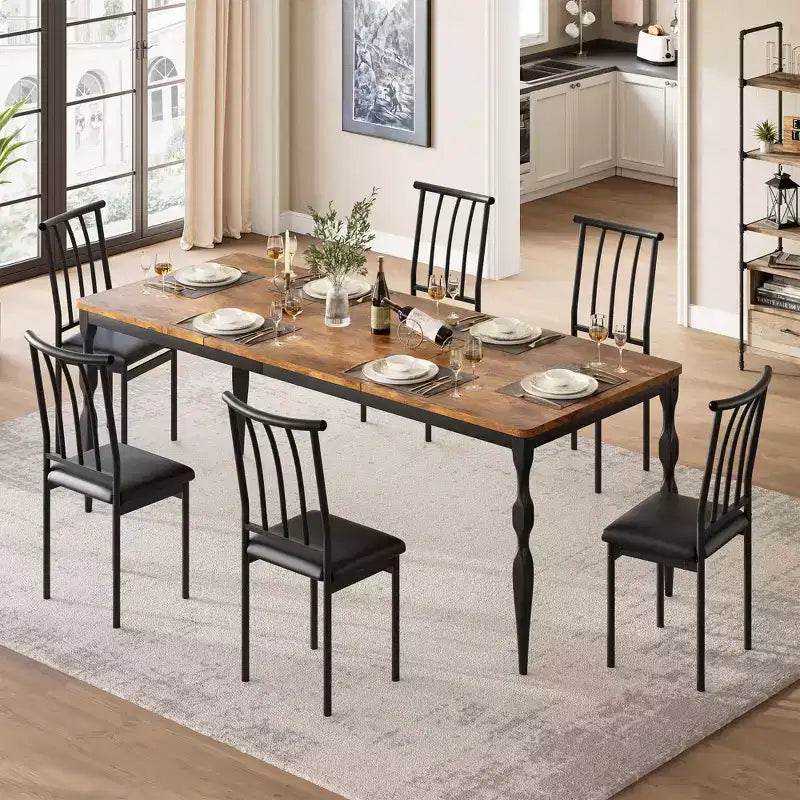 Table de salle à manger rectangulaire Senfot de 180 cm pour 8 personnes, table de cuisine rustique de style ferme avec grand plateau, longue table de salle à manger en bois avec pieds robustes