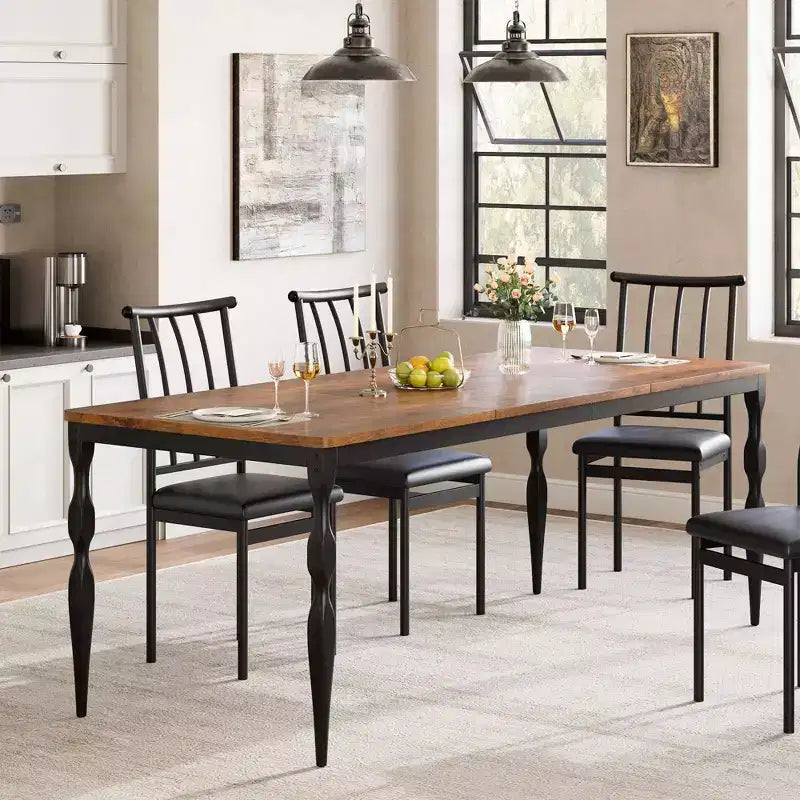 Table de salle à manger rectangulaire Senfot de 180 cm pour 8 personnes, table de cuisine rustique de style ferme avec grand plateau, longue table de salle à manger en bois avec pieds robustes