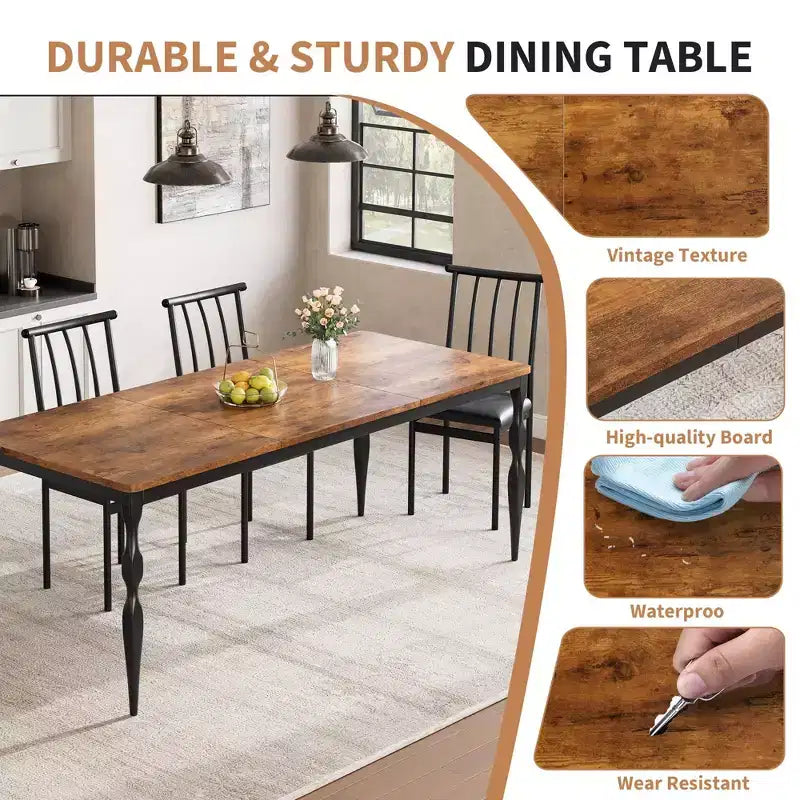 Table de salle à manger rectangulaire Senfot de 180 cm pour 8 personnes, table de cuisine rustique de style ferme avec grand plateau, longue table de salle à manger en bois avec pieds robustes