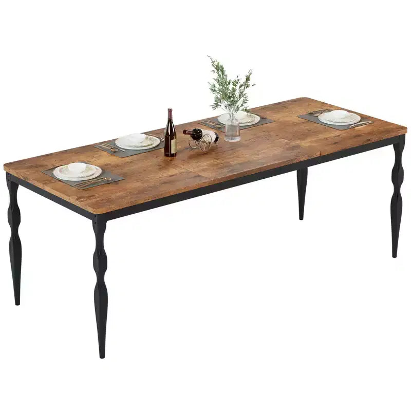 Table de salle à manger rectangulaire Senfot de 180 cm pour 8 personnes, table de cuisine rustique de style ferme avec grand plateau, longue table de salle à manger en bois avec pieds robustes