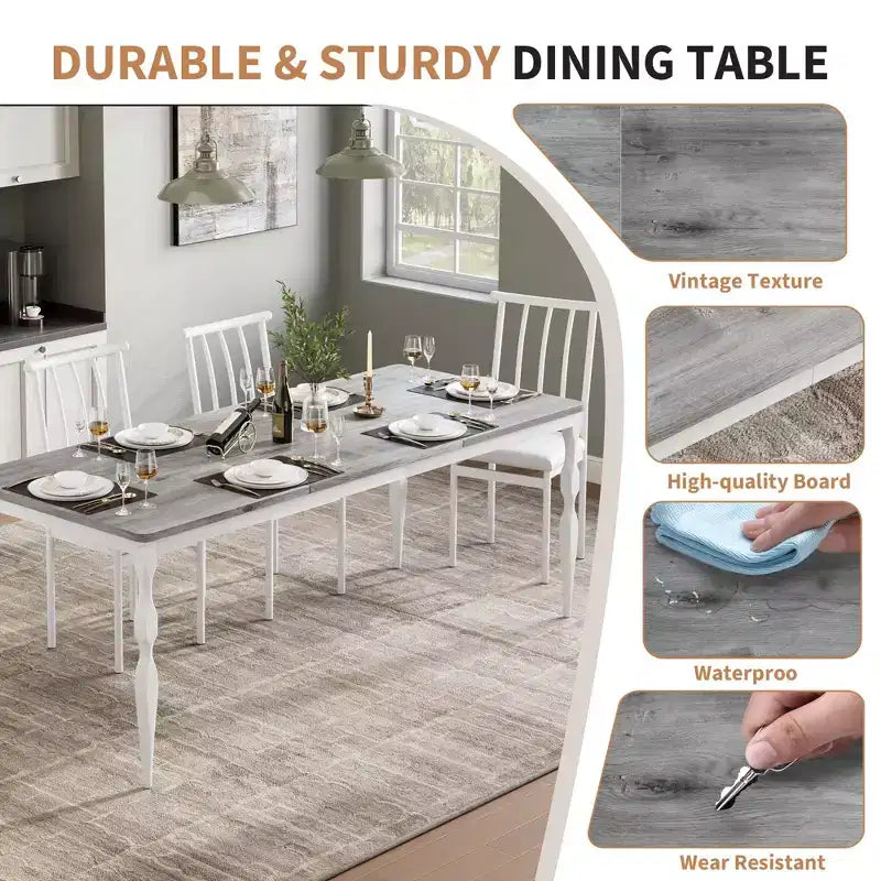 Table de salle à manger rectangulaire Senfot de 180 cm pour 8 personnes, table de cuisine rustique de style ferme avec grand plateau, longue table de salle à manger en bois avec pieds robustes